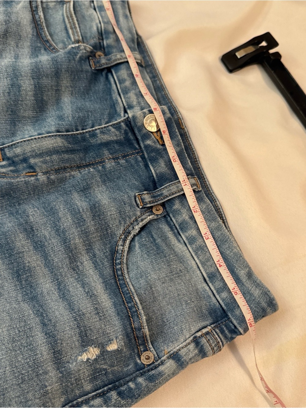 American Eagle Outfitters Light Blue Distressed Denim Shorts with White Lace - Picture 8 of 12